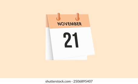 21 de noviembre - calendario y planificador de tiempo. Recordatorio de icono de calendario diario. Ilustración vectorial.