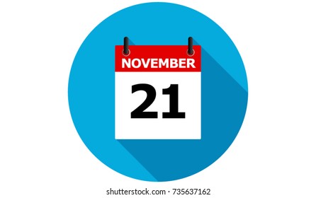 november 21 calendar vector flat icon with long shadow