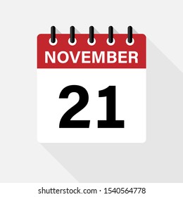 November 21 calendar vector icon
