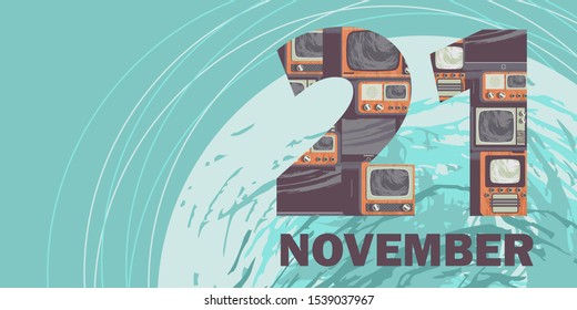 November 21 is world television day. Vector illustration in retro style.