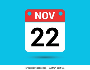 November 22 Calendar Date Flat Icon Day 22 Vector Illustration