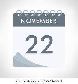 22 de noviembre - Icono del calendario - Ilustración del vector. Calendario gris.