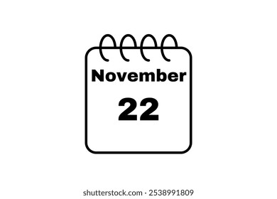 November - 22 Calendar Icon. Calendar Icon with white background. Flat style. Date, day and month.