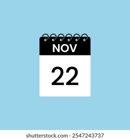 November 22 calendar reminder. 22nd November Date Month calendar icon design template.