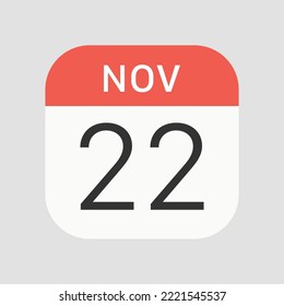 November 22 icon isolated on background. Calendar symbol modern, simple, vector, icon for website design, mobile app, ui. Vector Illustration