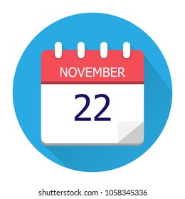 November 22. Vector flat daily calendar icon. Date and time, day, month. Holiday. Season.