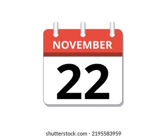 November, 22nd calendar icon vector, concept of schedule, business and tasks
