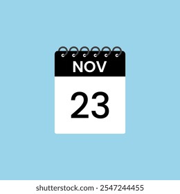 Recordatorio del calendario del 23 de noviembre. 23 de noviembre Fecha Mes Calendario icono de diseño Plantilla.