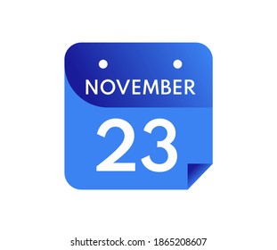 November 23 Date on a Single Day Calendar in Flat Style, 23 November calendar icon