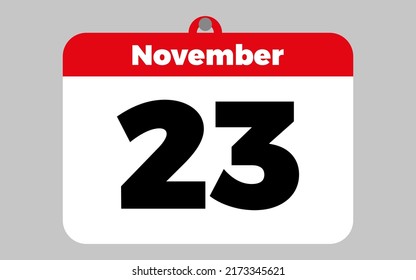 November, 23. White and red calendar.