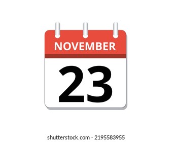 November, 23. Kalendersymbol Vektorgrafik, Konzept von Zeitplan, Geschäftswelt und Aufgaben
