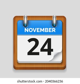November 24 blue daily realistic calendar with wooden frame icon date vector image