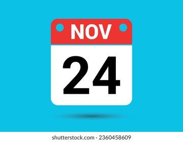 November 24 Calendar Date Flat Icon Day 24 Vector Illustration