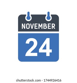 November 24 Calendar Date Icon, Event Date Icon, Calendar Date, Icon Design Vector Graphic