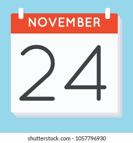 November 24. Calendar icon. Vector illustration in flat design isolated in blue background. Date and time, day, month.