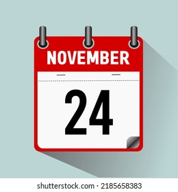 November 24, calendar icon vector illustration, isoleted on light blue background.