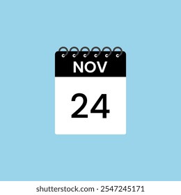 Recordatorio del calendario del 24 de noviembre. 24 de noviembre Fecha Mes Calendario icono de diseño Plantilla.