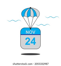 November 24 date of month calender icon with balloon in the air vector eps 10 template element