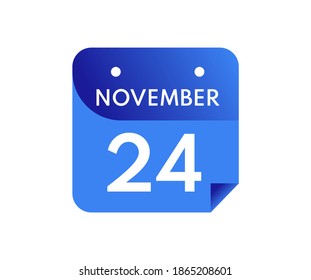 November 24 Date on a Single Day Calendar in Flat Style, 24 November calendar icon