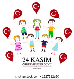 November 24 Turkish teachers day card design. English translation, November 24 Happy teachers day.
