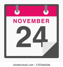 November 24th Flat icon calendar isolated on white background. Vector illustration
