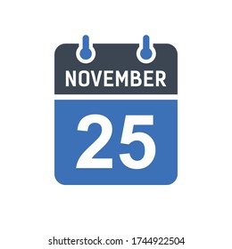 November 25 Calendar Date Icon, Event Date Icon, Calendar Date, Icon Design Vector Graphic