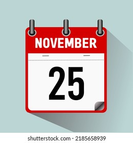 25. November, Kalendersymbol, Vektorgrafik, einzeln auf hellblauem Hintergrund.
