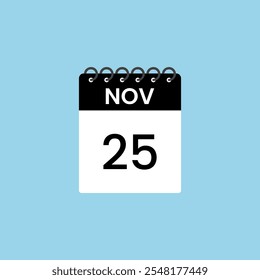 Recordatorio del calendario del 25 de noviembre. 25 de noviembre Fecha Mes Calendario icono de diseño Plantilla.