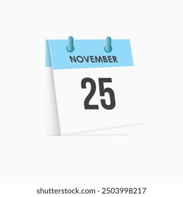 November 25 - calendar and Time planner. Daily Calendar Icon reminder. Vector Illustration.