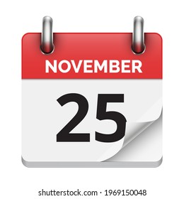 November 25 flat daily realistic calendar icon date vector image