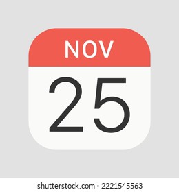 November 25 icon isolated on background. Calendar symbol modern, simple, vector, icon for website design, mobile app, ui. Vector Illustration