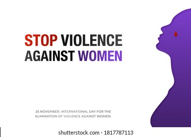 November 25, Stop Violence Against Women. Creative banner with text and silhouette of a crying woman. Creative social vector design.