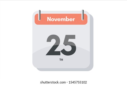 November 25th calendar icon. Day 25 of month. Vector illustration.