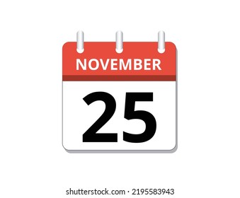 Noviembre, 25° calendario vector icono, concepto de programación, negocio y tareas
