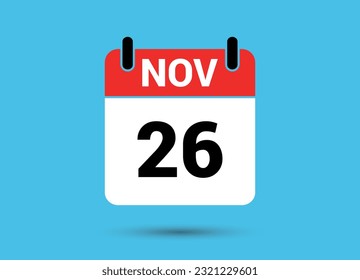 November 26 Calendar Date Flat Icon Day 26 Vector Illustration