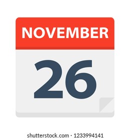 November 26 - Calendar Icon - Vector Illustration