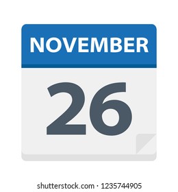 November 26 - Calendar Icon - Vector Illustration