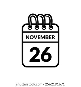 November 26 Calendar icon vector illustration.