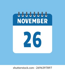 november 26 calendar icon Vector page month design