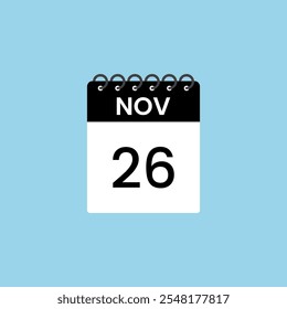 Recordatorio del calendario del 26 de noviembre. 26 de noviembre Fecha Mes Calendario icono de diseño Plantilla.