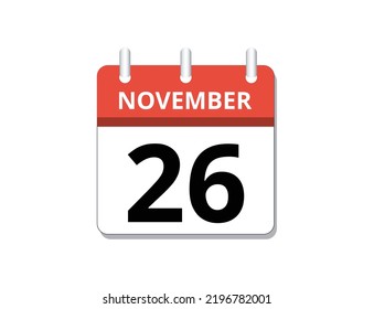 November, 26th calendar icon vector, concept of schedule, business and tasks
