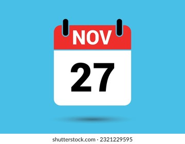 November 27 Calendar Date Flat Icon Day 27 Vector Illustration
