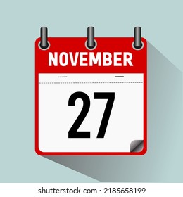 November 27, calendar icon vector illustration, isoleted on light blue background.