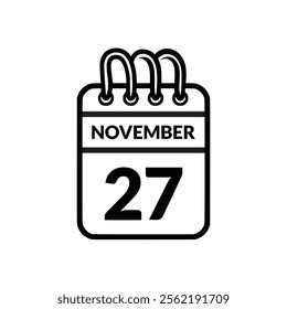 November 27 Calendar icon vector illustration.