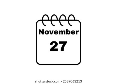 November - 27 Calendar Icon. Calendar Icon with white background. Flat style. Date, day and month.