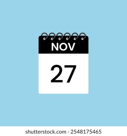 Recordatorio del calendario del 27 de noviembre. 27 de noviembre Fecha Mes Calendario icono de diseño Plantilla.