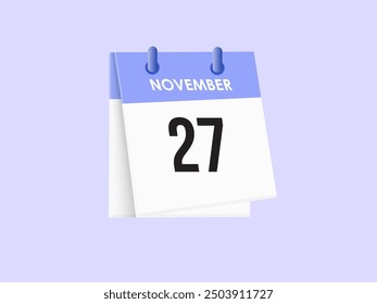 November 27 - calendar and Time planner. Daily Calendar Icon reminder. Vector Illustration.