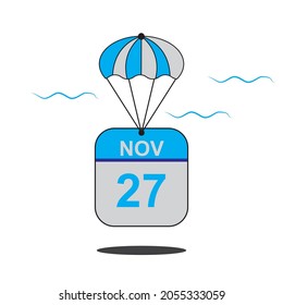 November 27 date of month calender icon with balloon in the air vector eps 10 template element