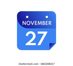 27 de noviembre Fecha en un calendario de un solo día en estilo plano, 27 de noviembre icono del calendario