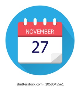 November 27. Vector flat daily calendar icon. Date and time, day, month. Holiday. Season.